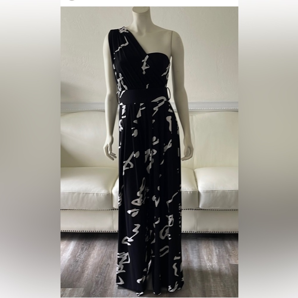 Elegant Black and White Patterned Maxi Dress / pantsuit
